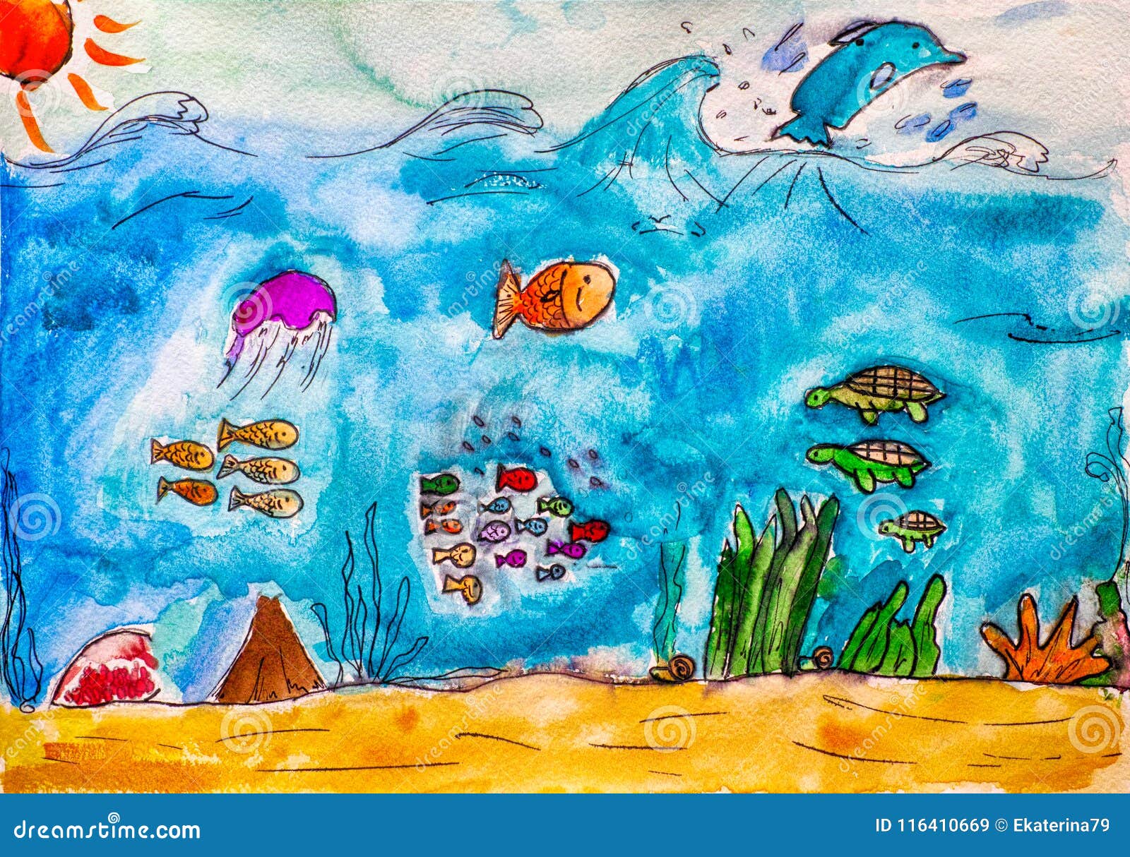kids drawing under the sea seamless Stock Illustration | Adobe Stock