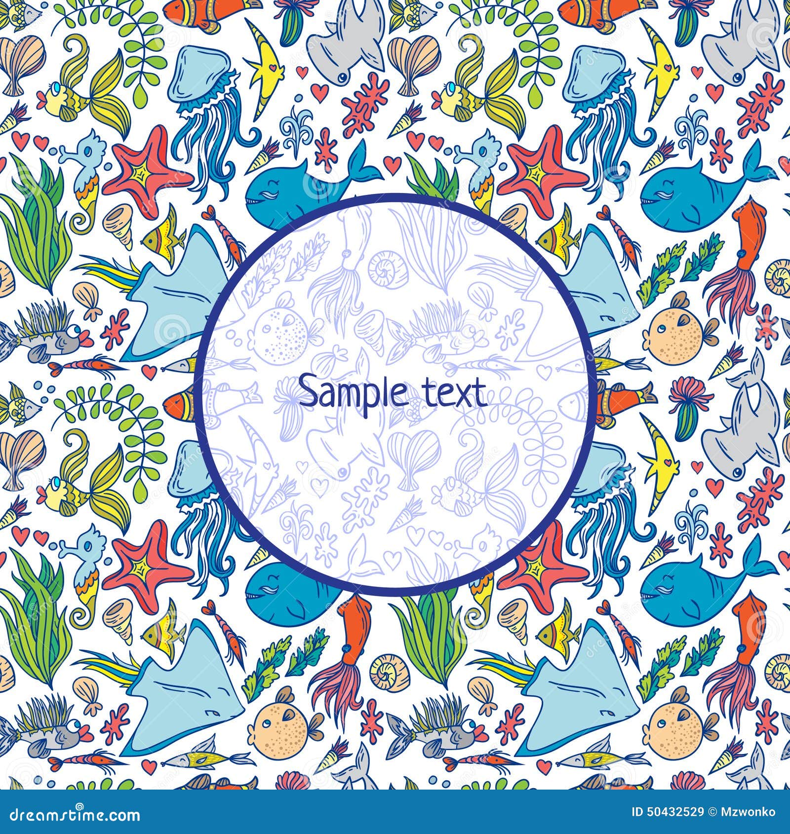 Sea Life Pattern Background Stock Illustration - Illustration of