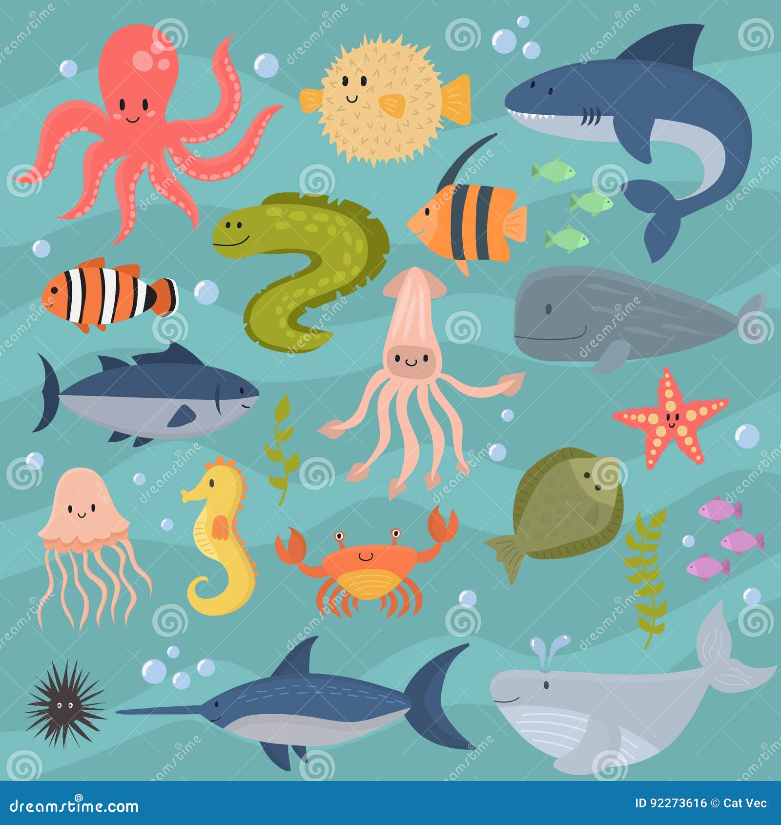 Sea Life Underwater Cartoon Animals Cute Marine Characters Fish Aquarium  Tropical Aquatic Vector Illustration. Stock Vector - Illustration of  aquatic, horse: 92273616