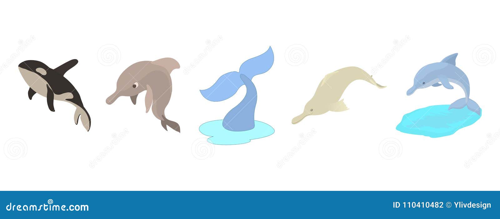 sea mammals icon set, cartoon style