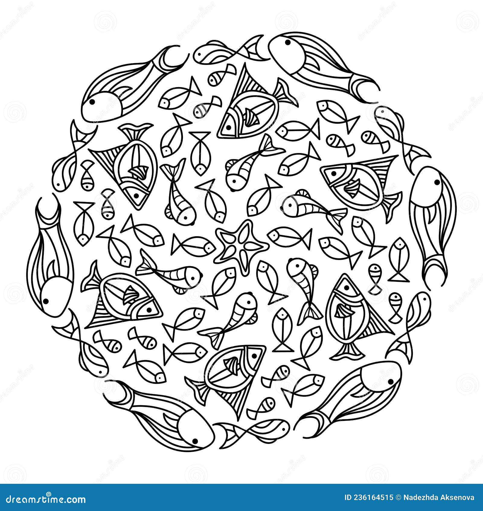 Sea Mandala with Fish. Coloring Page Anti Stress for Adult and Children ...