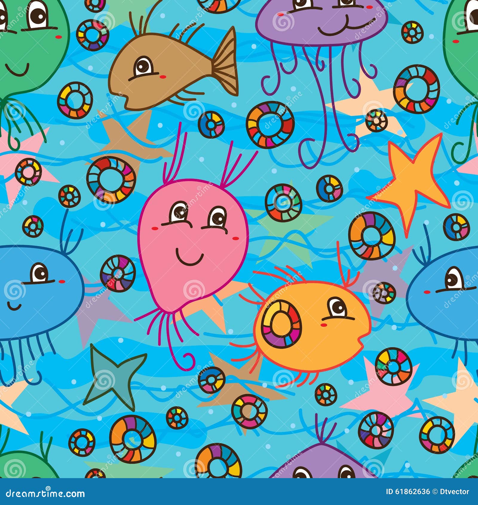 Sea Monster Happy Seamless Pattern Stock Vector - Illustration of cute ...