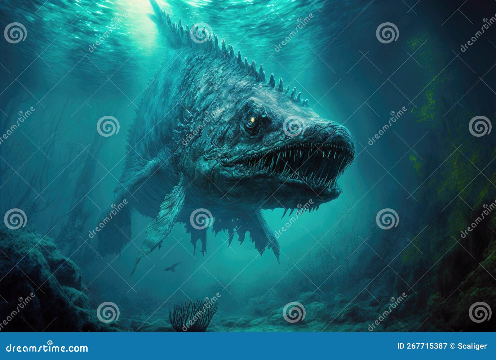 Sea Monster Open Its Mouth with Teeth, Fantasy Underwater Creature,  Generative AI Stock Illustration - Illustration of marine, paleontologist:  267715387