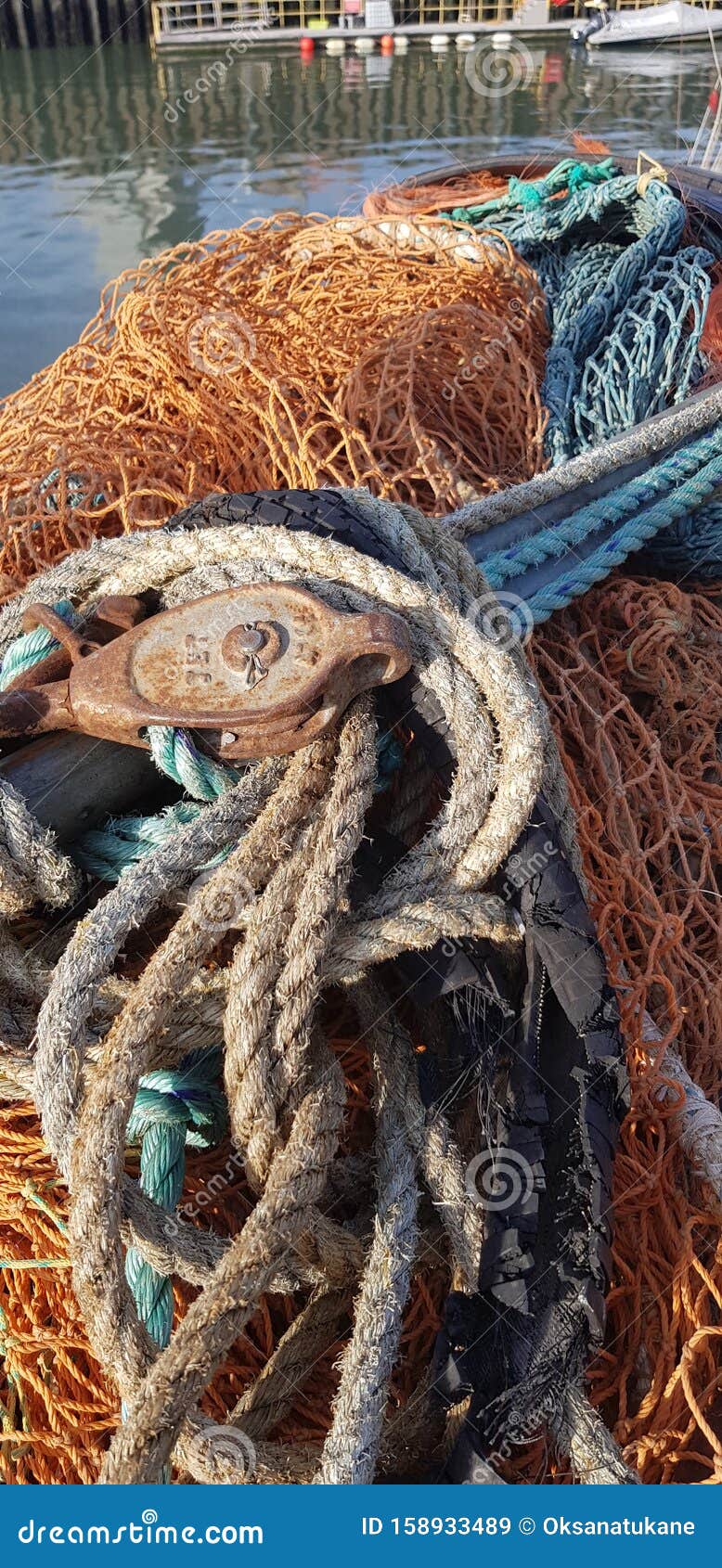 Sea Net and Rig, Rustic Sea Fishing Equipment. Old Rope and Colored Fishing  Net. Fishing Ship Details Editorial Stock Image - Image of business,  colored: 158933489