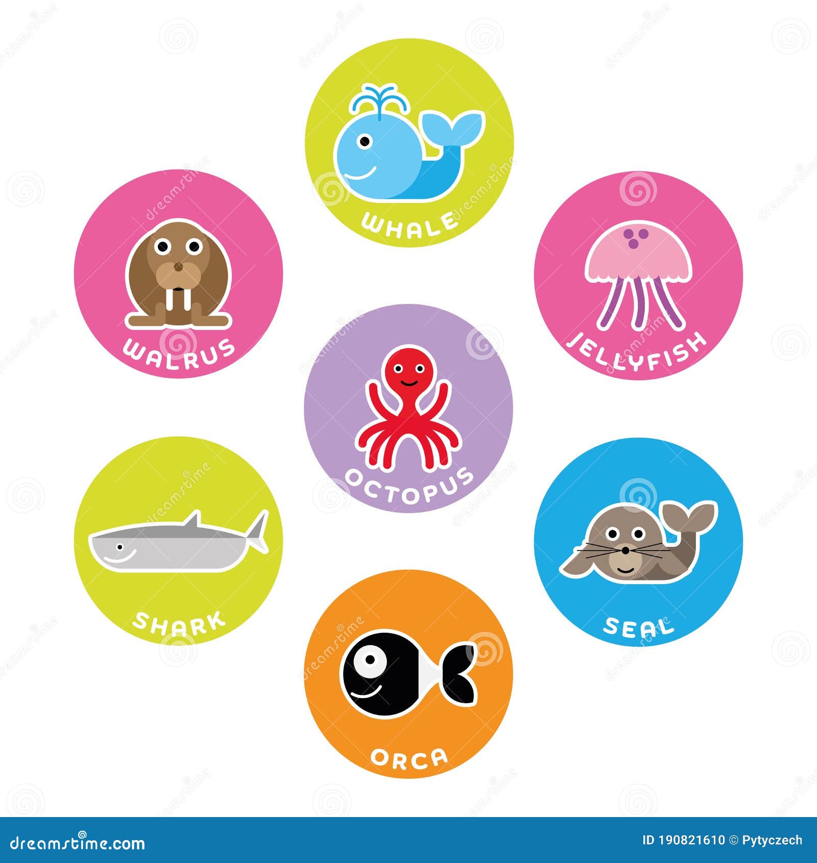 Sea and Ocean Animals Collection. Set of 7 Cartoon Characters in the Circle with Name Labels Stock Vector - Illustration of childish, isolated: 190821610 Sea and Ocean Animals Collection. Set of 7 Cartoon Characters in the Circle with Name Labels Stock Vector - Illustration of childish, isolated: 190821610