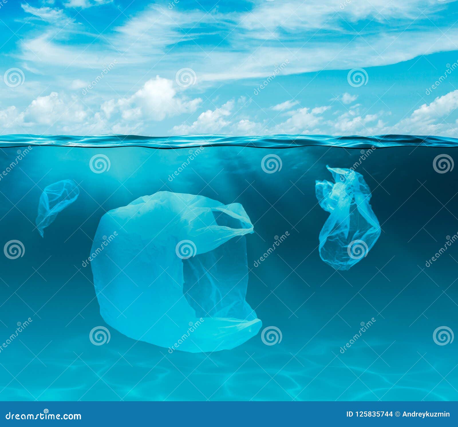 Sea or Ocean Underwater with Plastic Bags. Environment Pollution