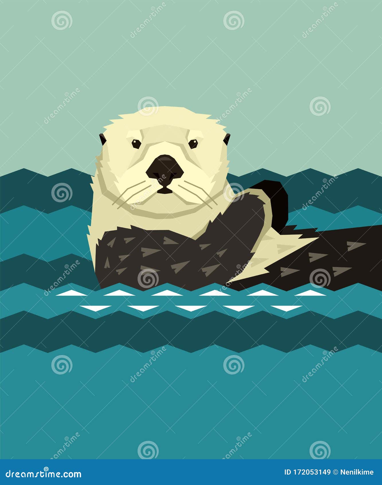 Sea Otter Floating In The Water Wild Animals Cartoon Vector