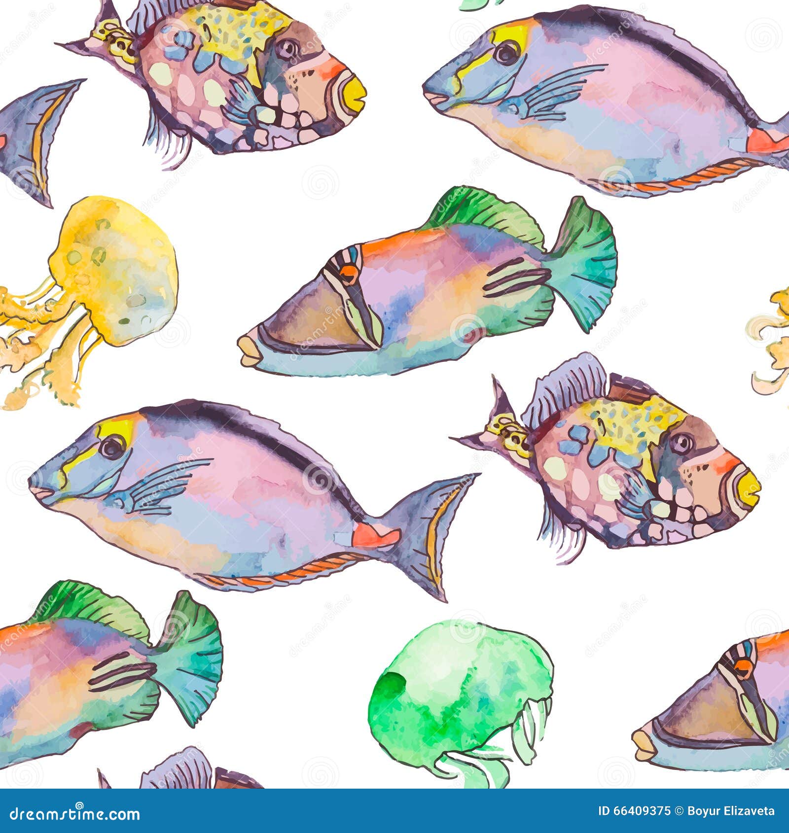 Download Sea Pattern. Tropical Fish. Jellyfish. Ocean Vector. Stock ...
