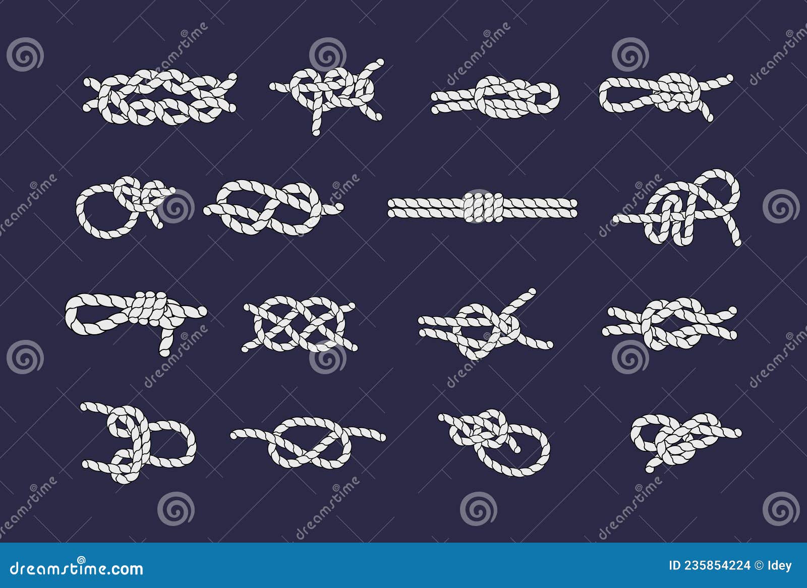 Sea Rope Knots and Loops Set. Marine Rope and Sailors Ship Knot