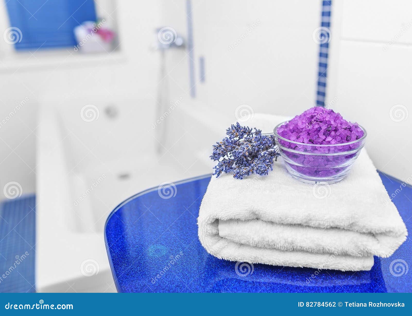 Sea Salt and Lavender in the Bathroom. Stock Photo Image of room