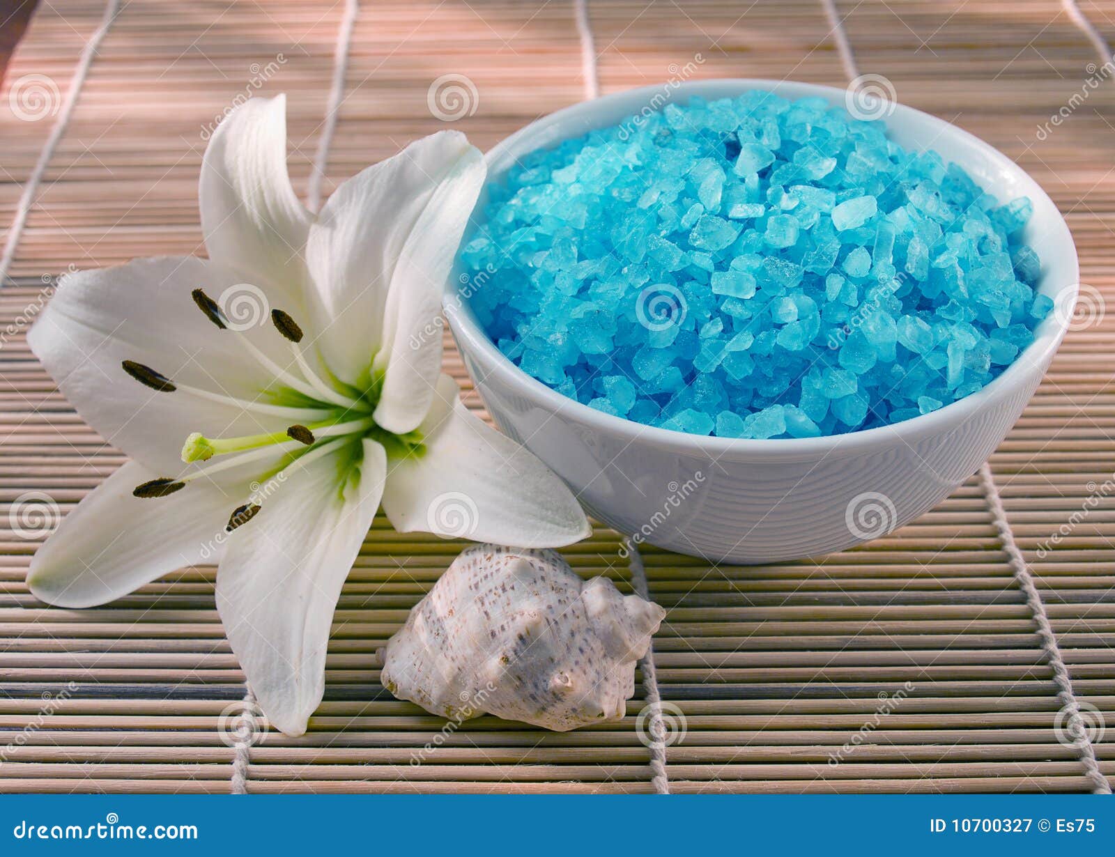 Sea salt and lily stock image. Image of washing, health 10700327