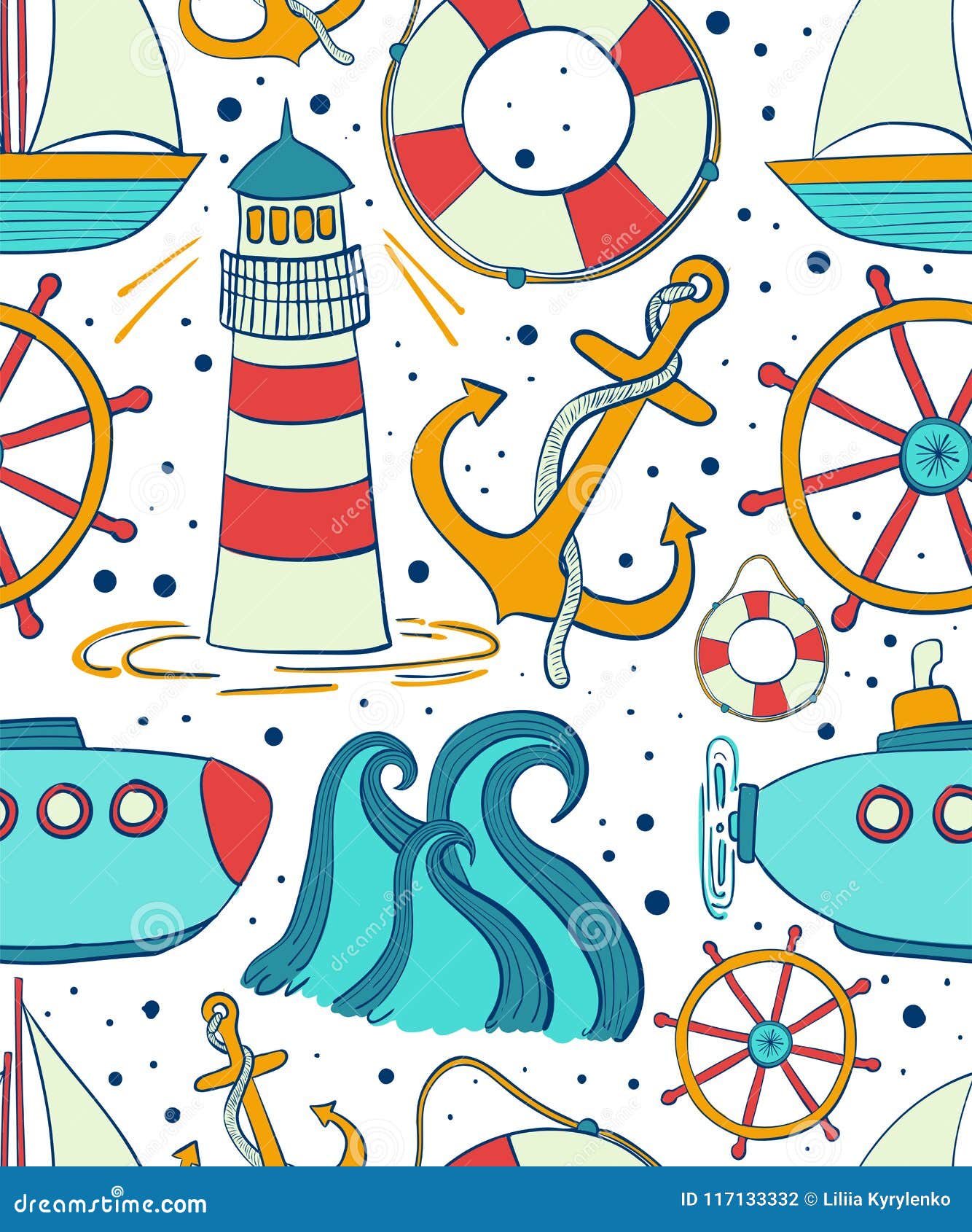 sea seamless pattern. childrens background of marine themes. boyish ornament for fabric.