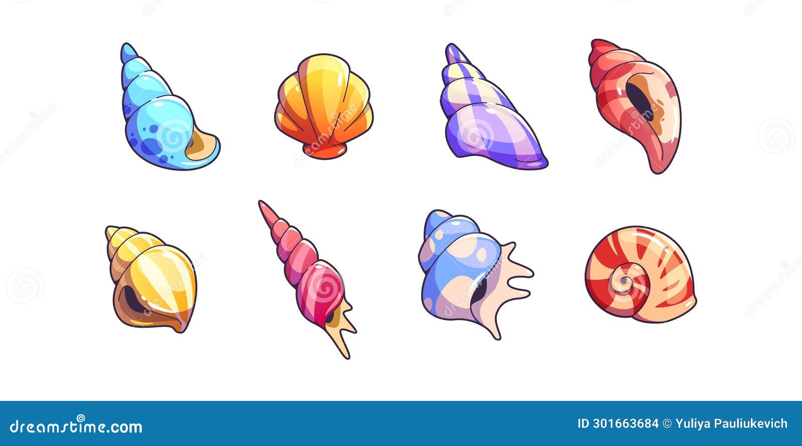 sea shell and vessels game assets set.