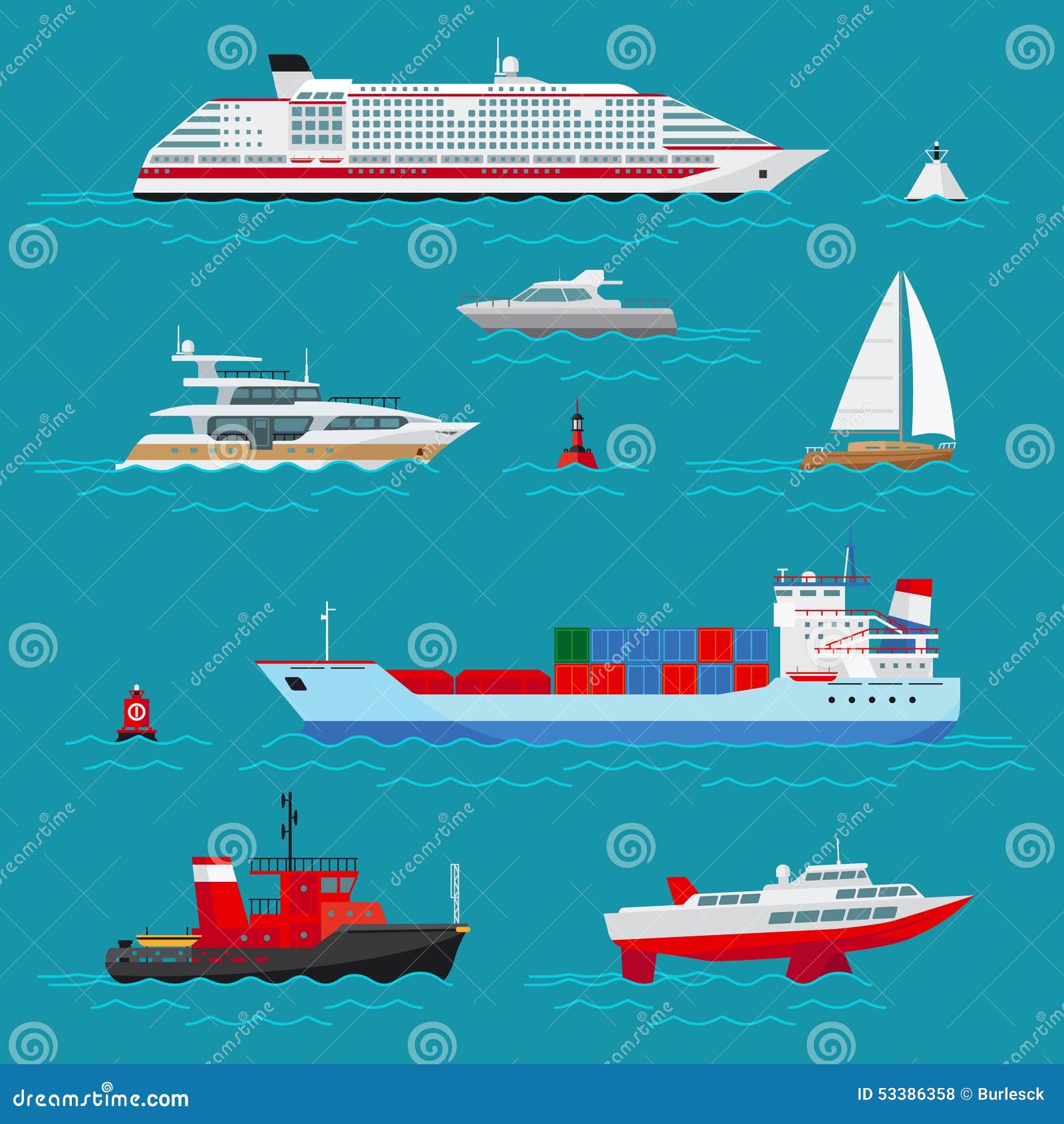 Sea ships flat icons stock vector. Illustration of 