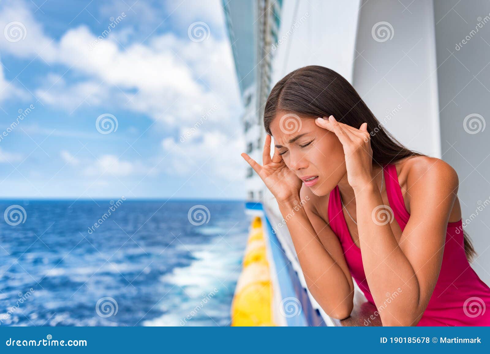 Sea Sickness Tourist Woman Seasick on Cruise Ship Travel Vacation