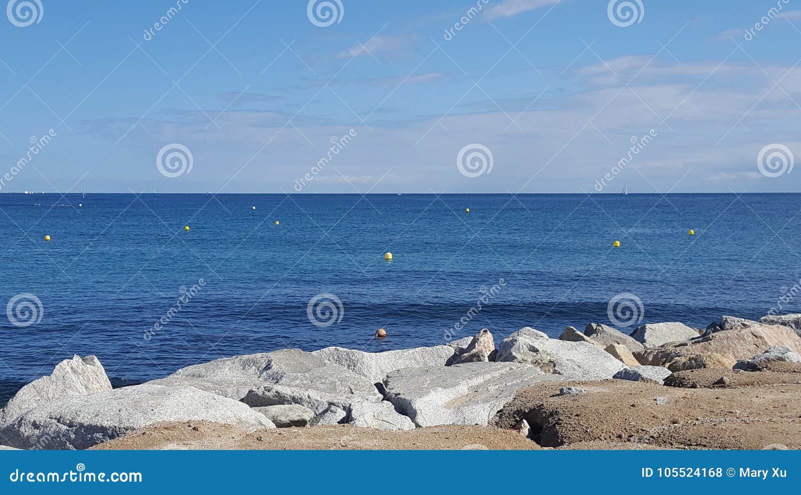 Sea, Sky and Rocks stock photo. Image of barcelona, spain - 105524168