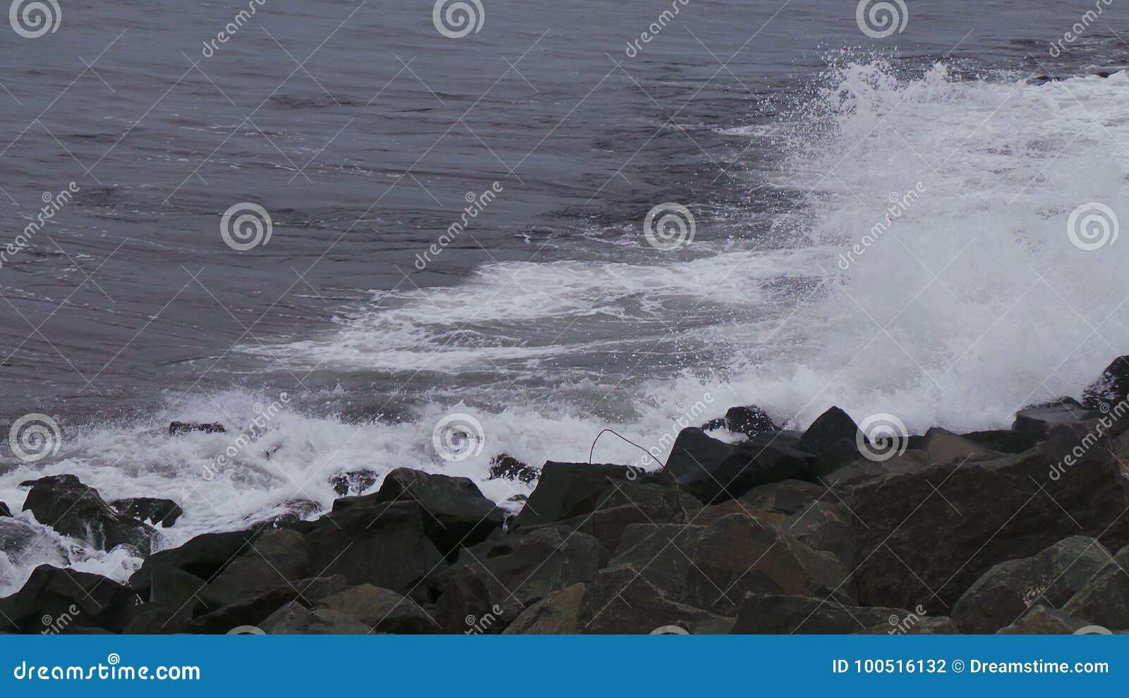 sea thrashing the rocks in hartlepool