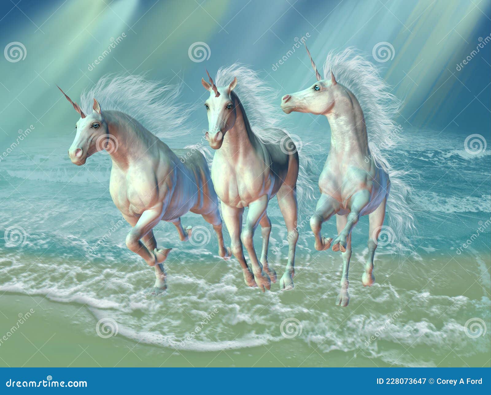 Sea One Horned Unicorns stock illustration. Illustration of herd