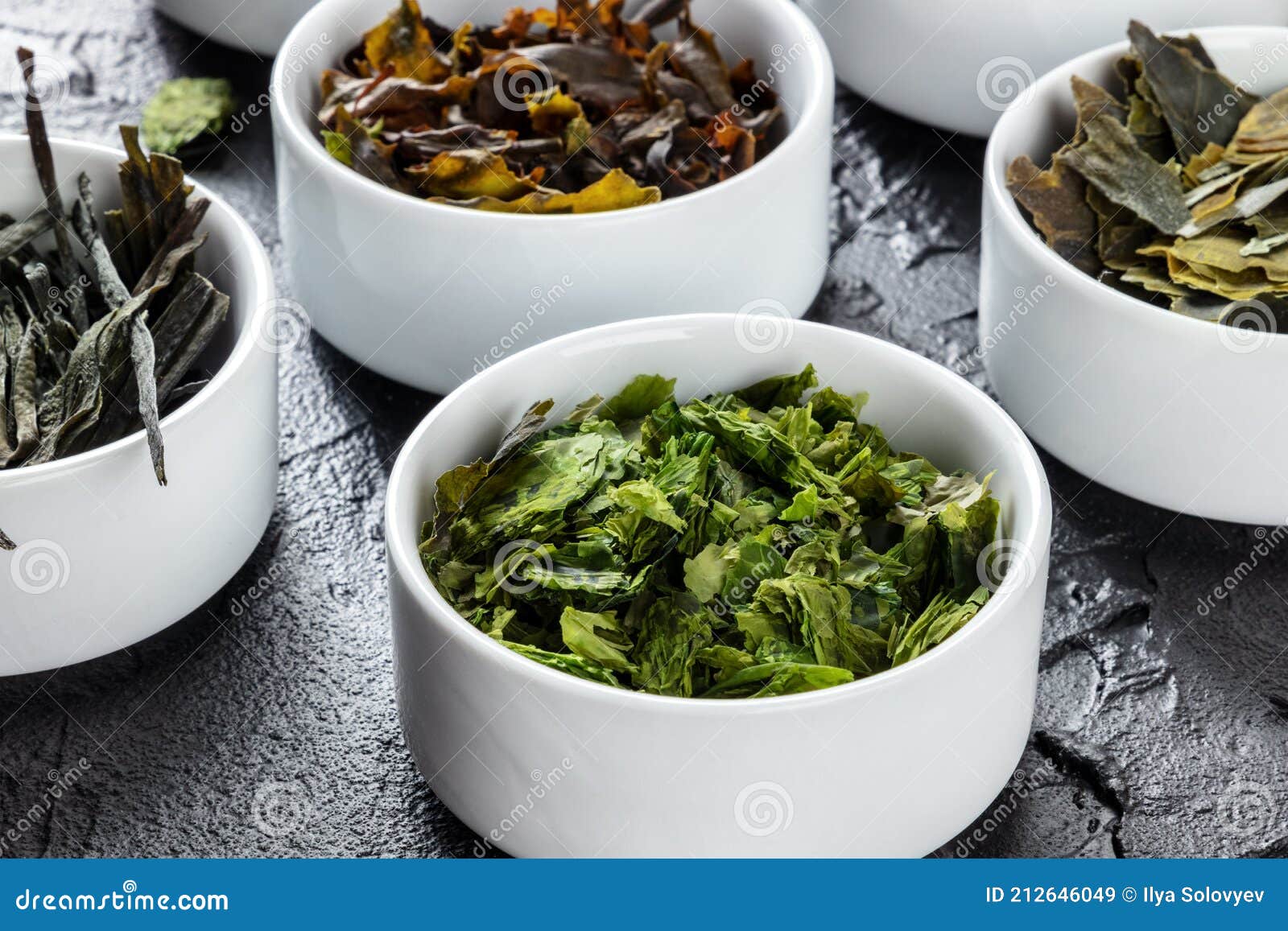 Sea Vegetables, Edible Seaweed, Shot From Above On A Blue Background
