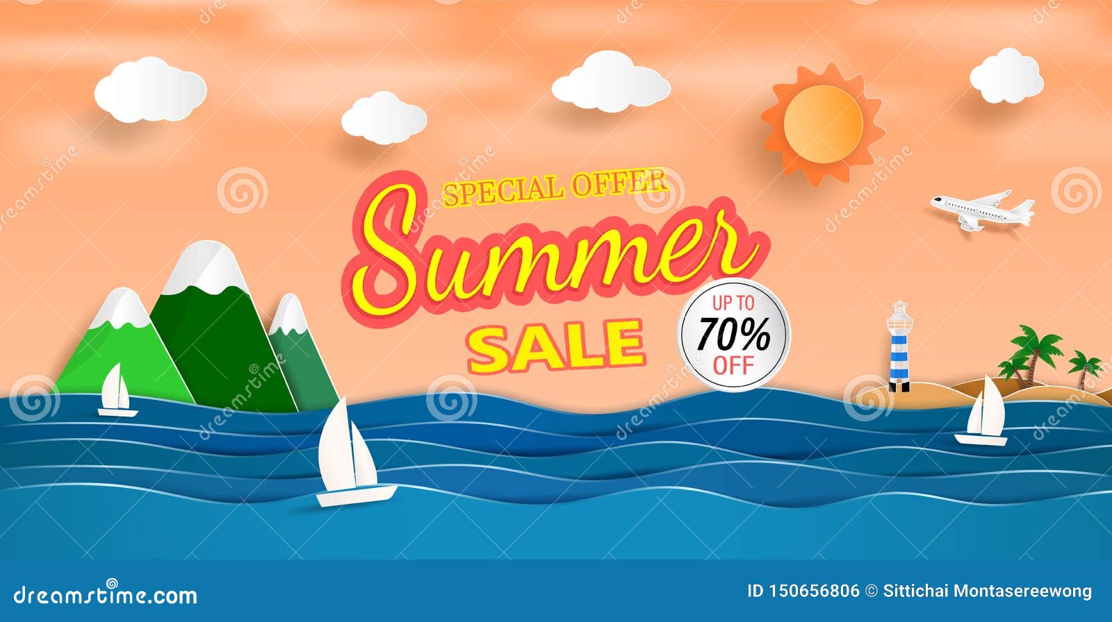 Download Sea View And Summer Sale Banner Design With Paper Cut ...