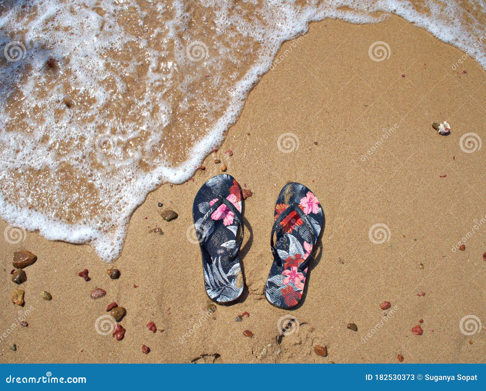 Sea Water Splash from Wave with Sea Stone and Rubber Slippers Stock ...