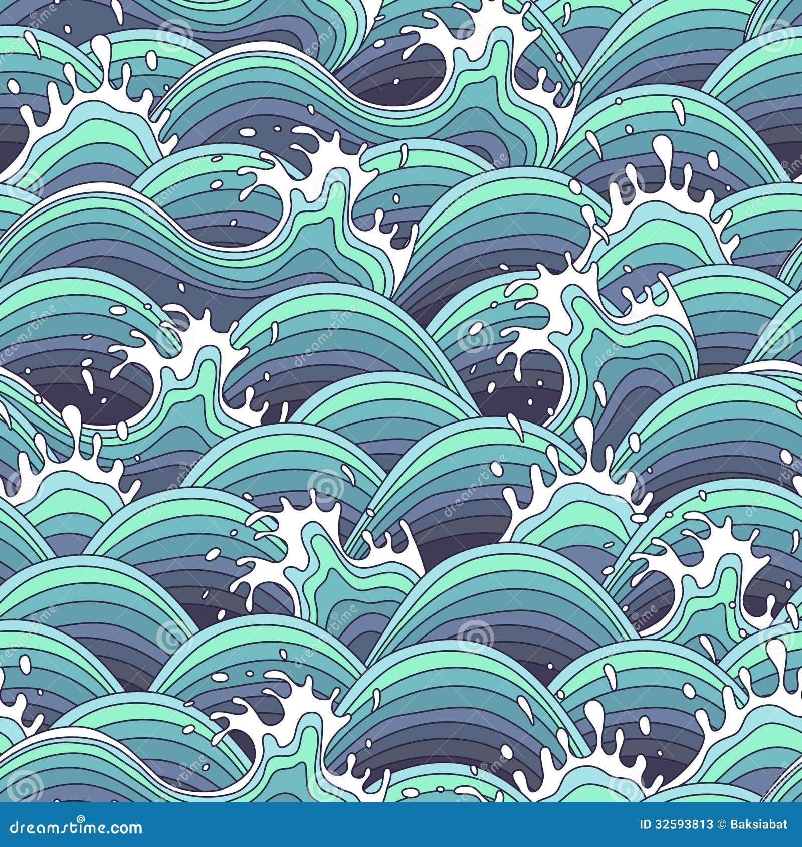 Sea Wave Background In The Decorative Style. Stock Photos - Image: 32593813