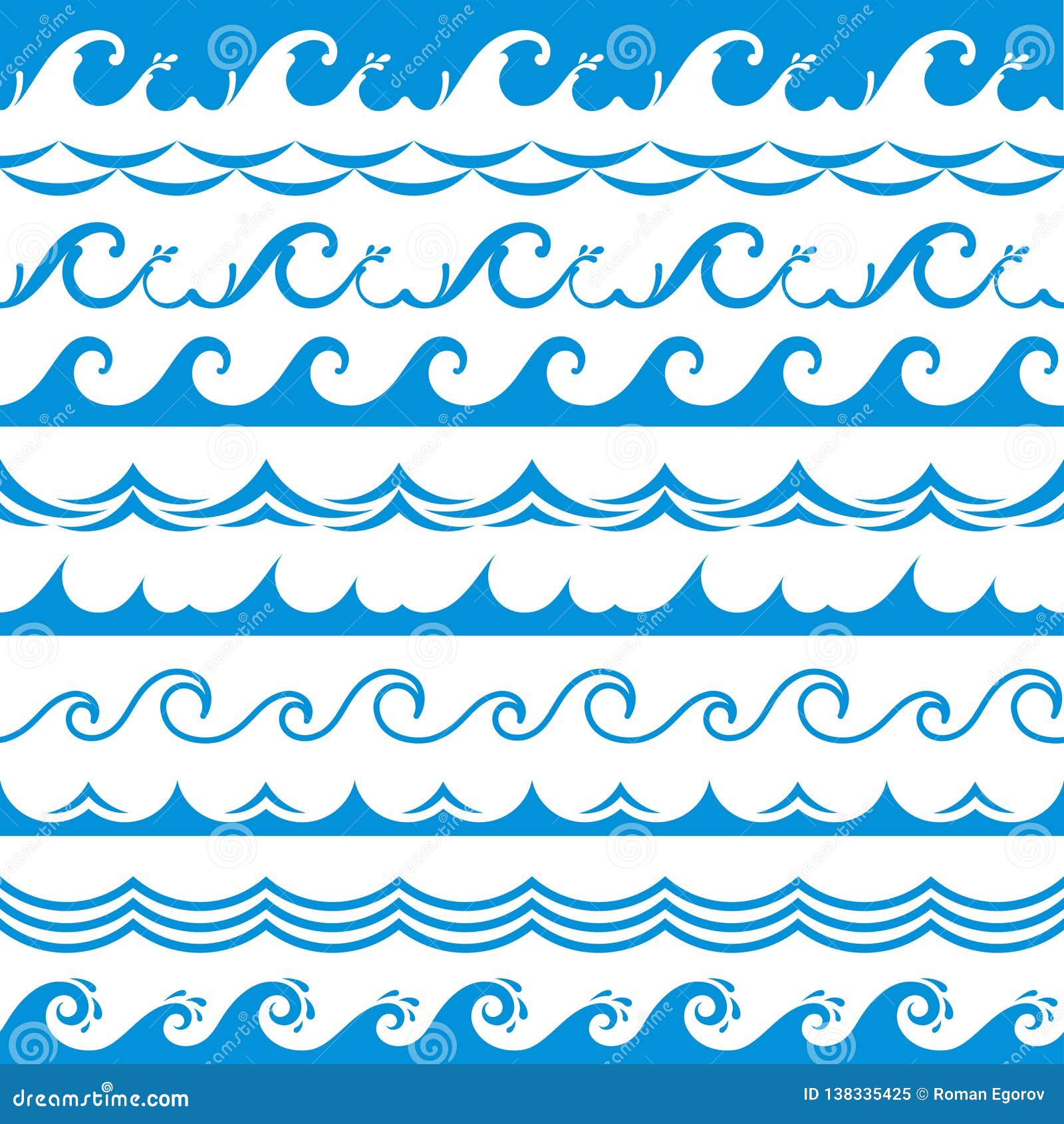 sea wave frame. seamless ocean storm tide waves wavy river blue water splash  s horizontal borders 