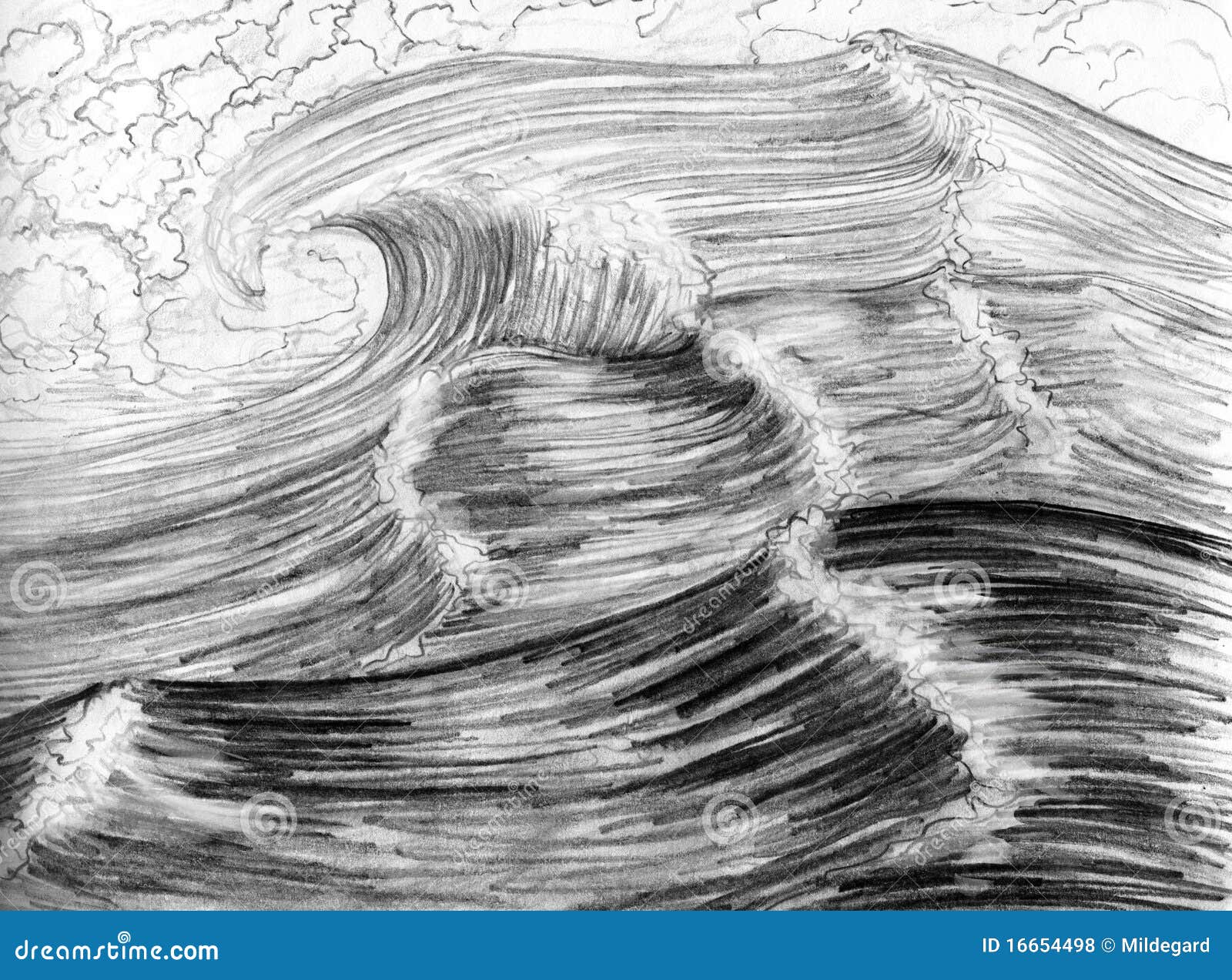 ocean waves pencil drawing