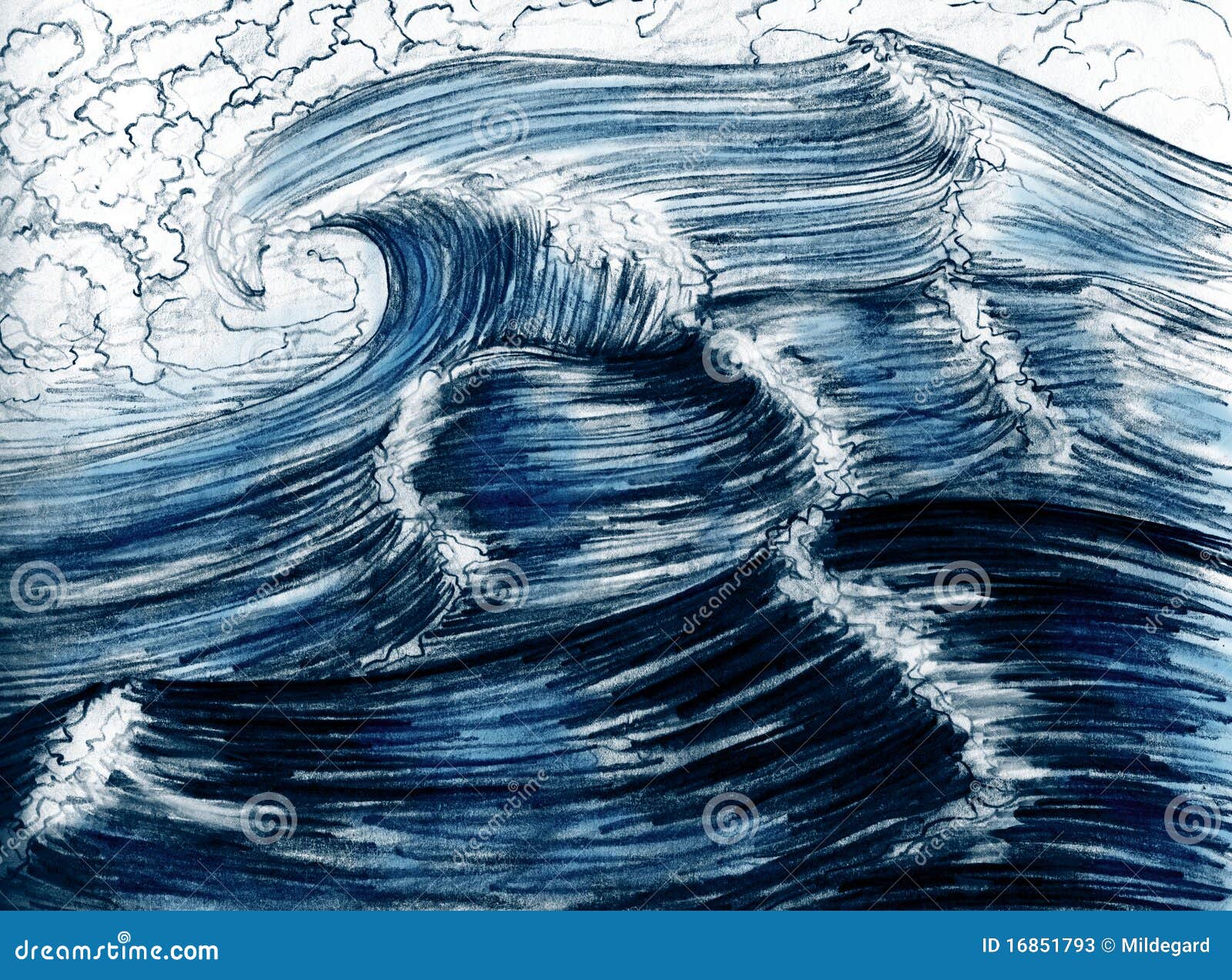 ocean waves pencil drawing