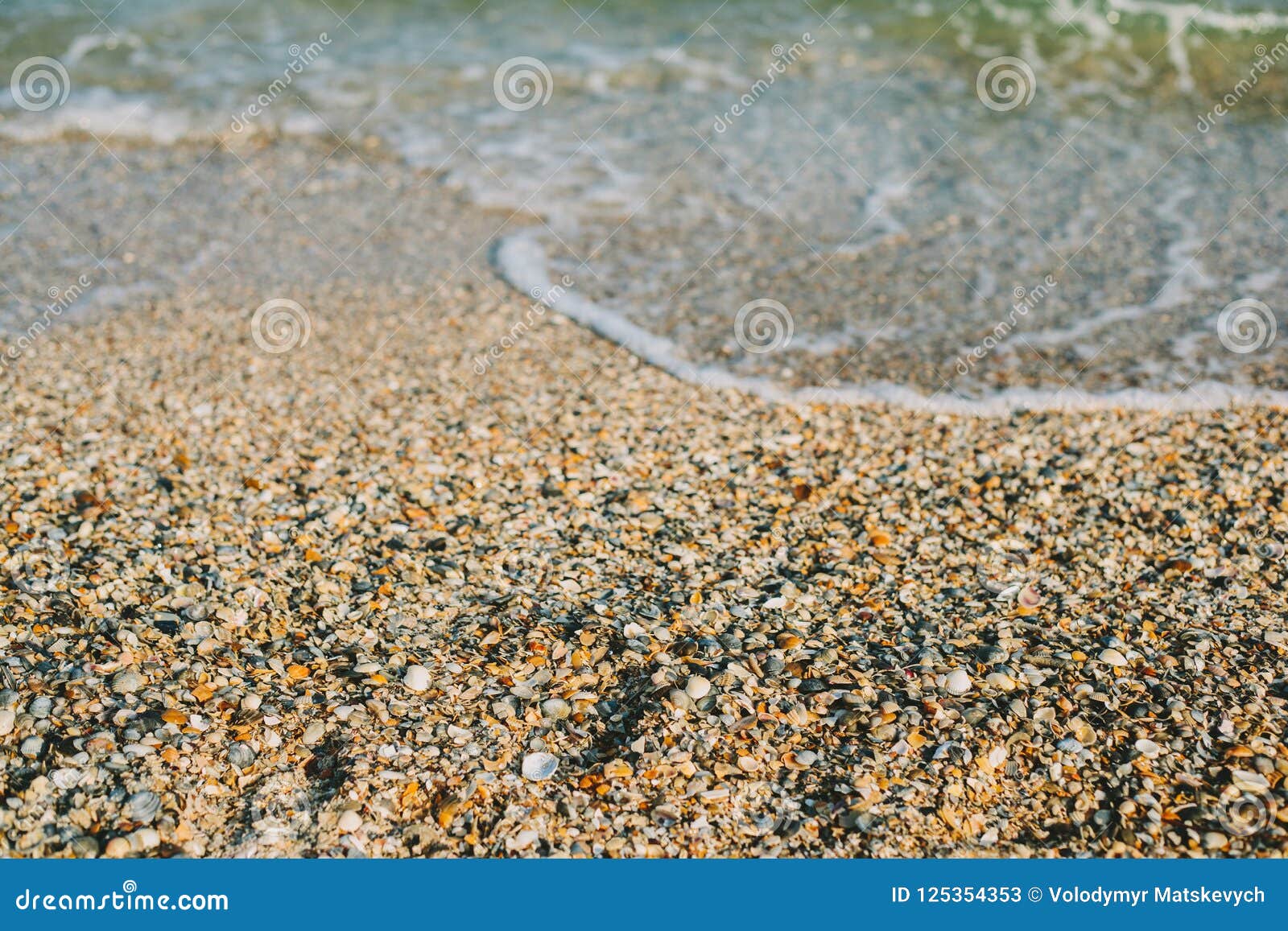 Sea Waves Washed Clean Beach Made Of Shells Stock Image Image Of