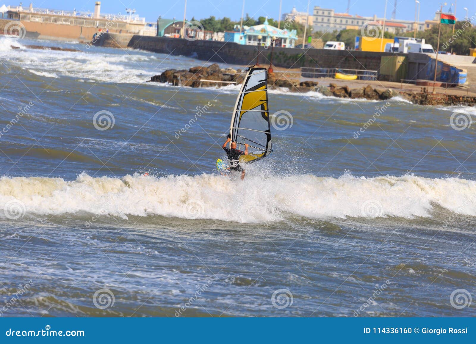 Sea Waves and Wind Surfing in the Summer in Windy Day Editorial Image