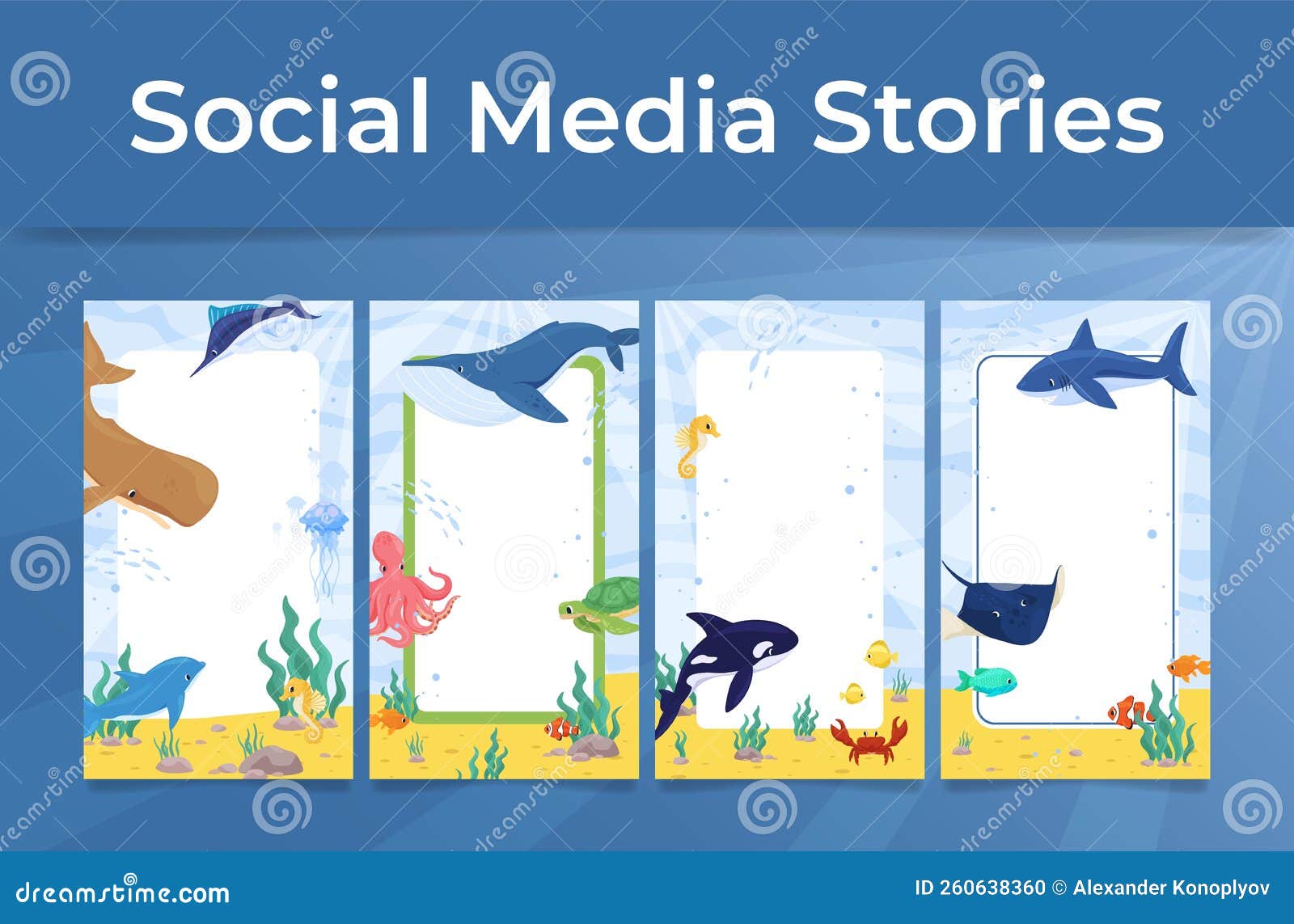 sea world underwater animals frame social media post stories set  