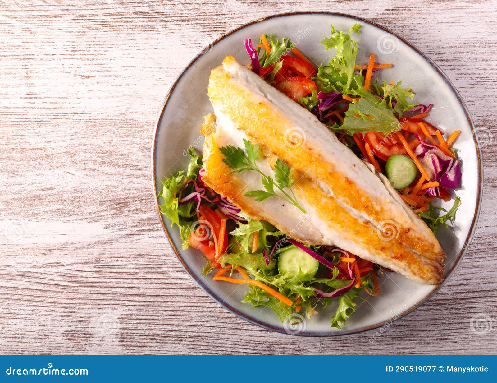 Seabass Fish Fillet Over Salad Stock Image Image of healthy, dinner