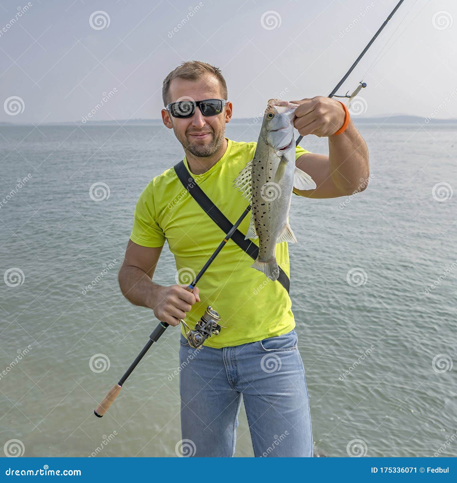 Seabass Fishing. Fisherman with Sea Bass Fish Stock Image - Image of  aquatic, healthy: 175336071