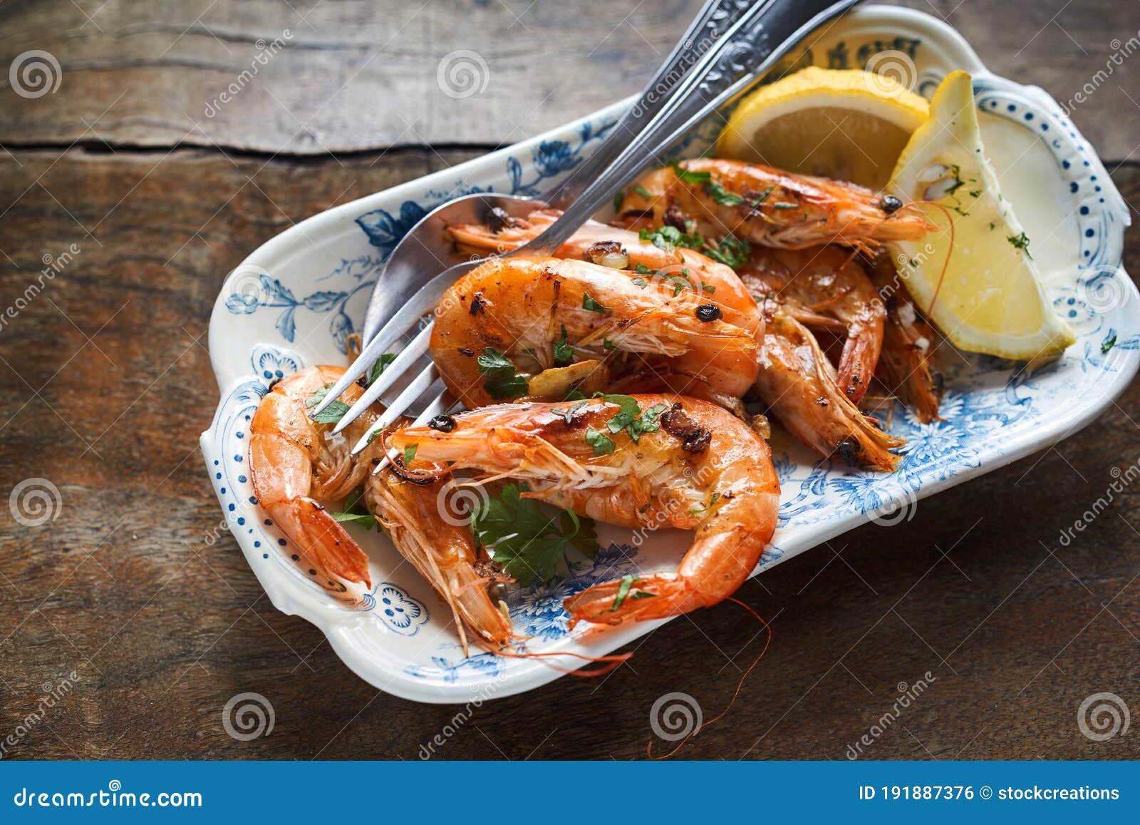 seafood appetizer of spicy whole grilled prawns