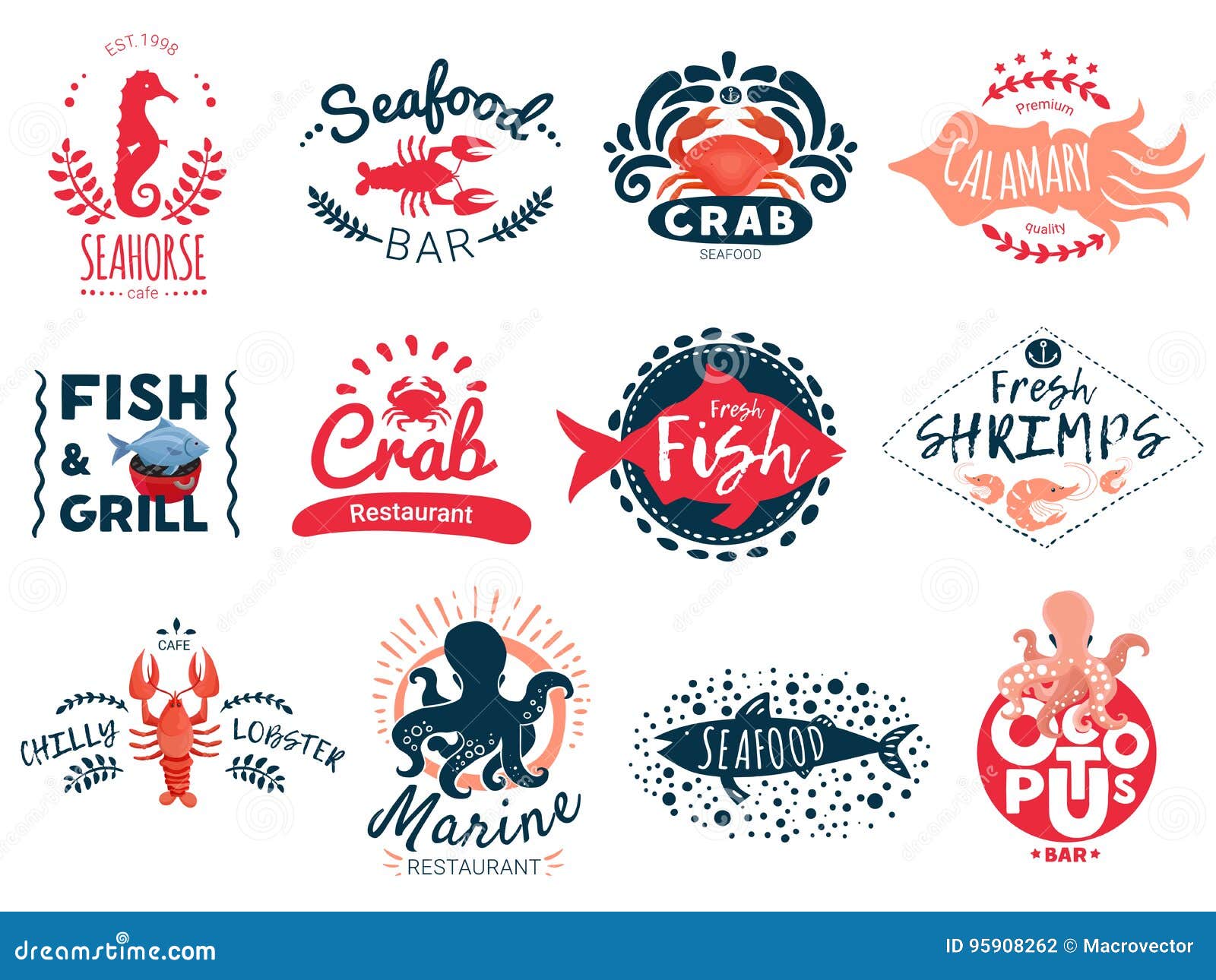 Seafood Creative Emblems Collection Stock Vector Illustration Of