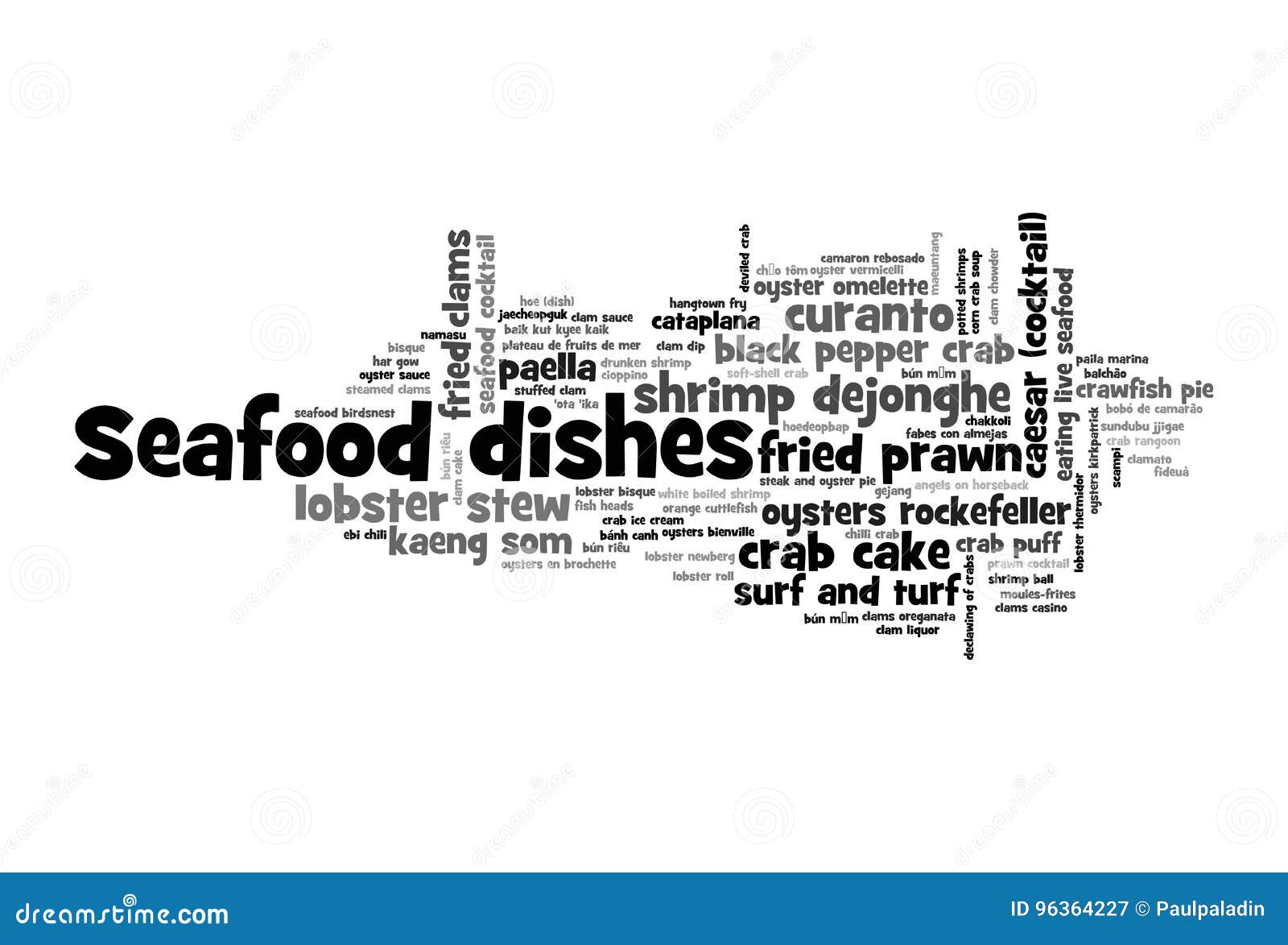 Seafood dishes word cloud stock illustration. Illustration of