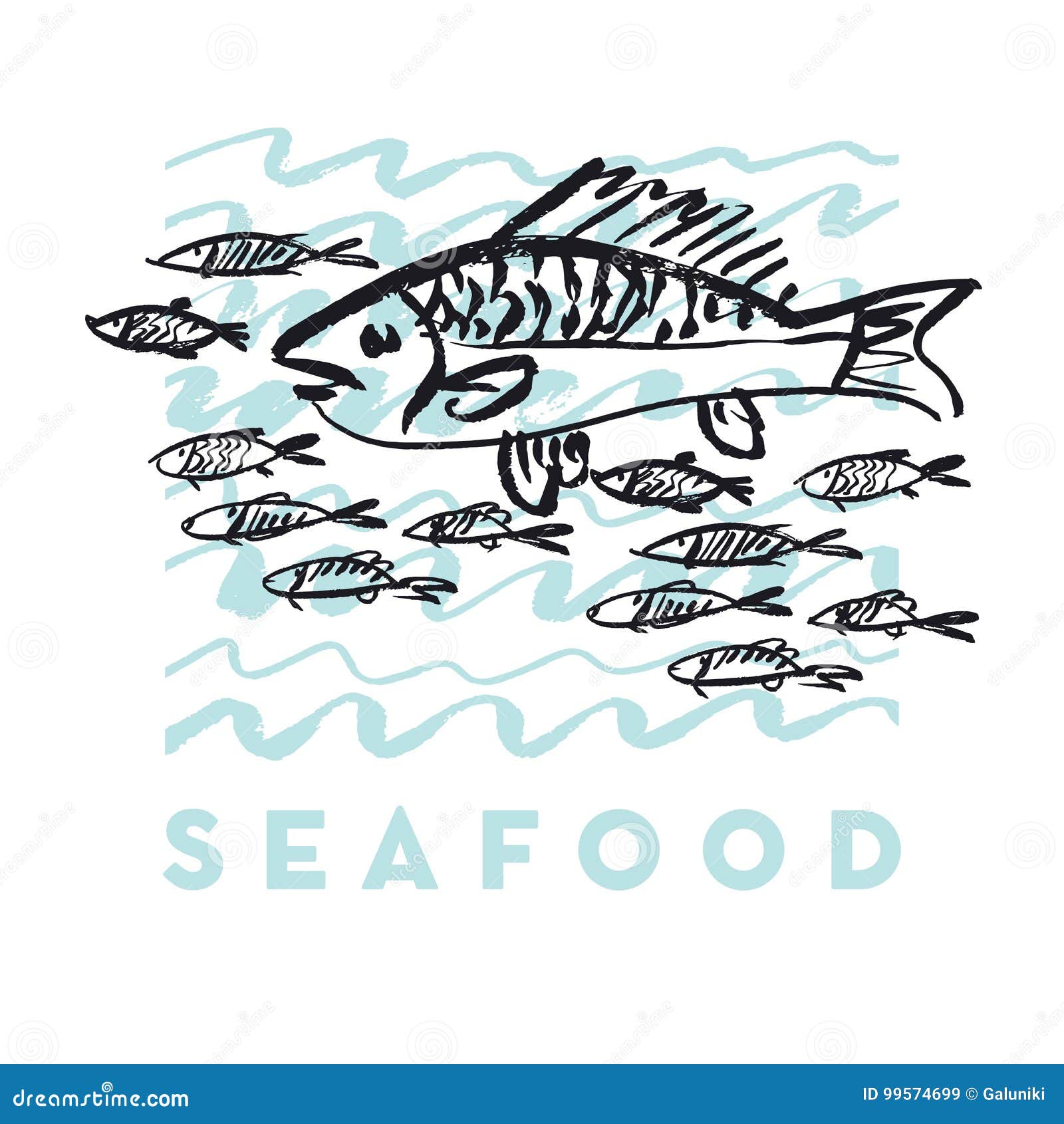 seafood fish and wave abstract hand drawn  s