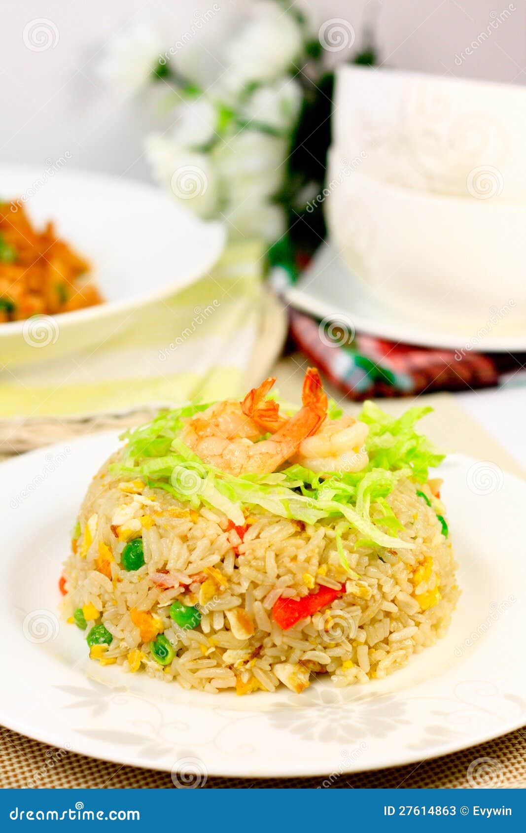 Seafood Fried Rice. Cooked White Rice Seasoning, Shrimp, Sliced Squid