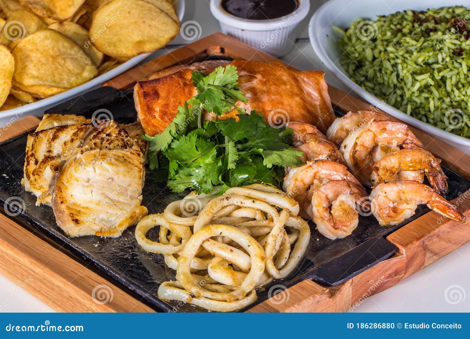 Seafood on the iron plate stock photo. Image of iron 186286880