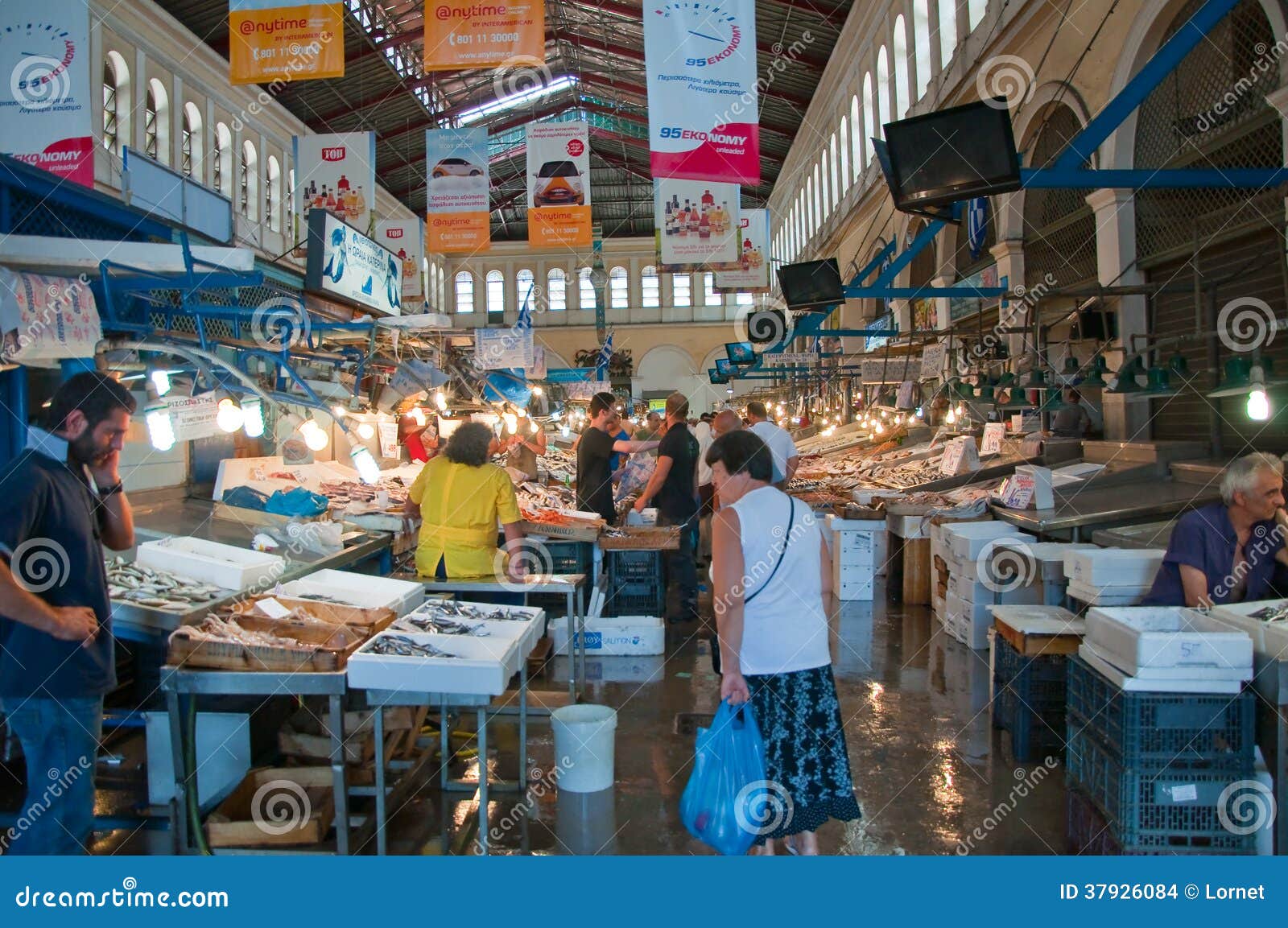 Seafood on the Market of Athens on August 1, Greece. Editorial Stock