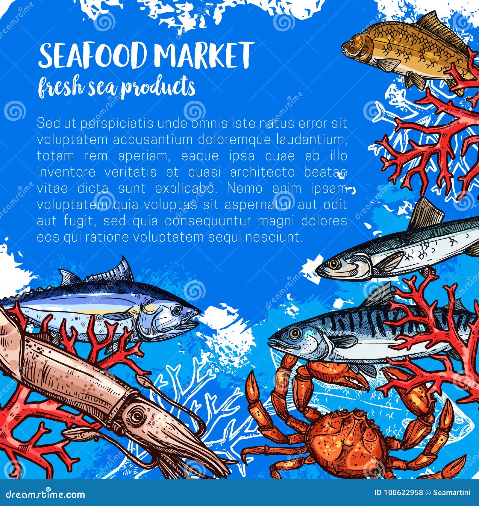 Vector Poster for Seafood or Fish Food Market Stock Vector