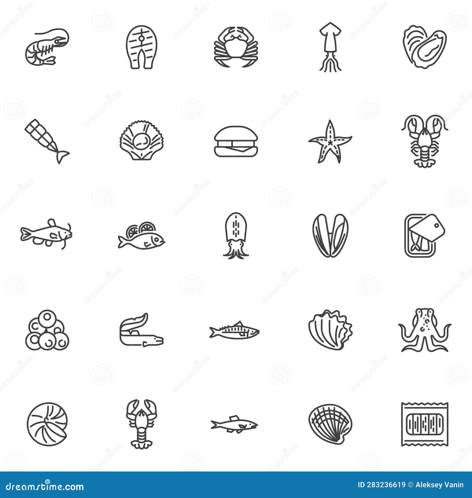 Seafood Menu Line Icons Set Stock Vector - Illustration of pack, perfect:  283236619