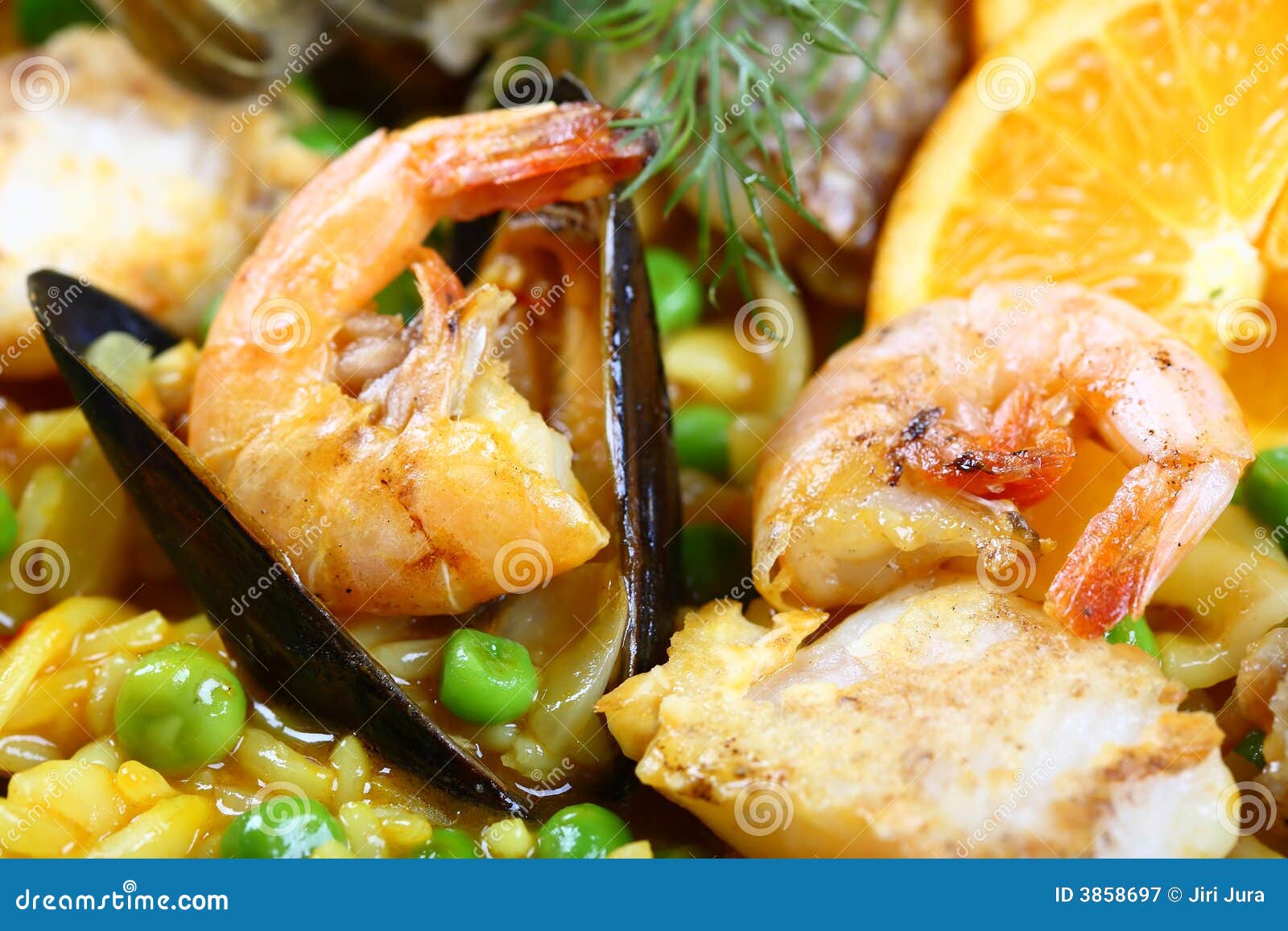Seafood Paella Scampi Mussels Stock Image Image of fish, latin 3858697