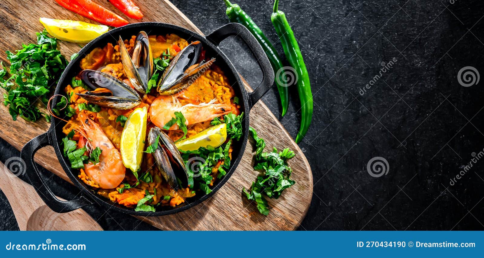 Seafood Paella Served in a Cast Iron Pan Stock Photo Image of paella