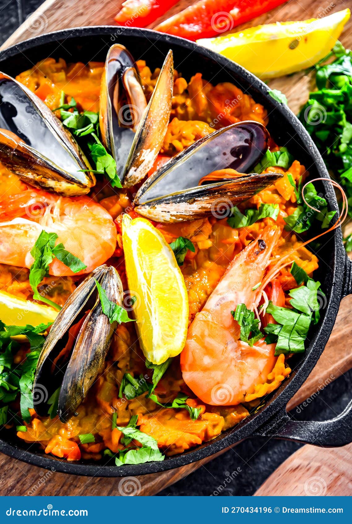 Seafood Paella Served in a Cast Iron Pan Stock Photo Image of rice