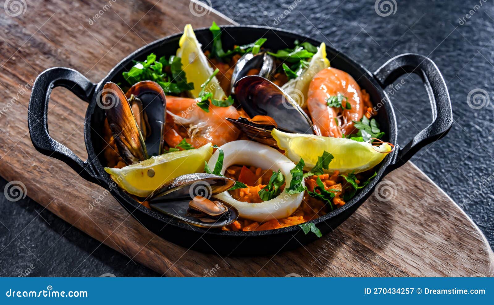 Seafood Paella Served in a Cast Iron Pan Stock Image Image of food