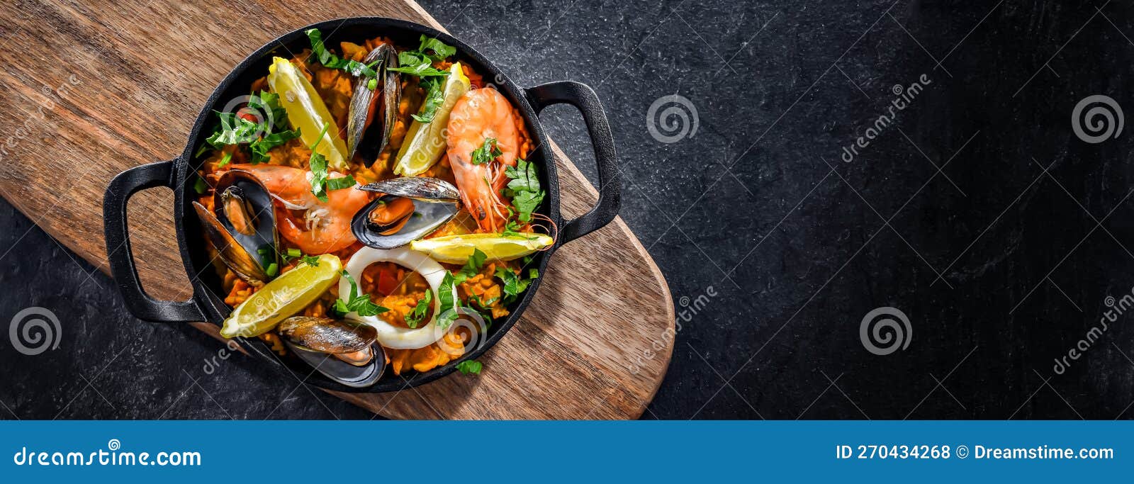 Seafood Paella Served in a Cast Iron Pan Stock Photo Image of frying