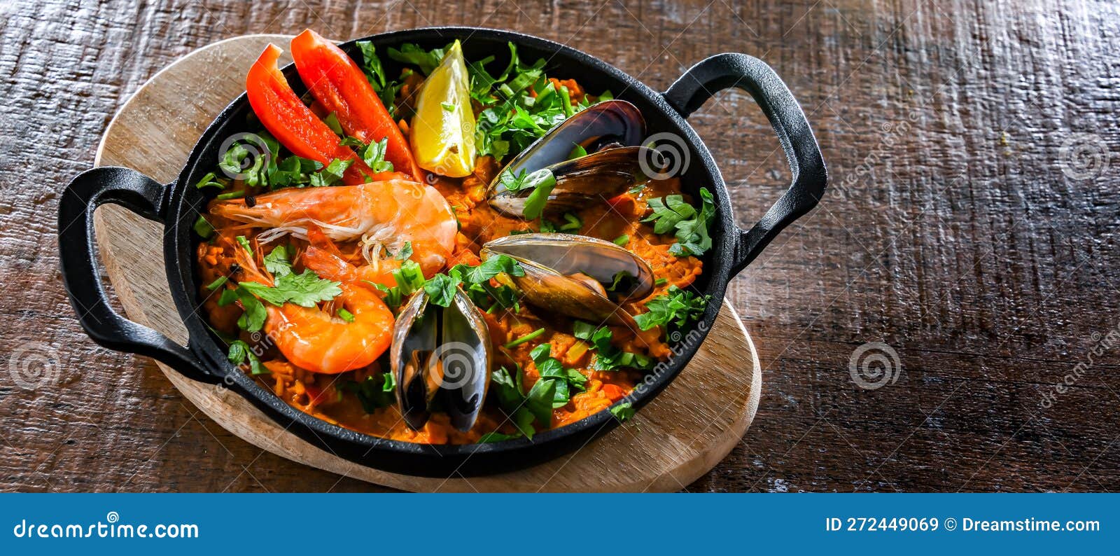 Seafood Paella Served in a Cast Iron Pan Stock Image Image of dinner