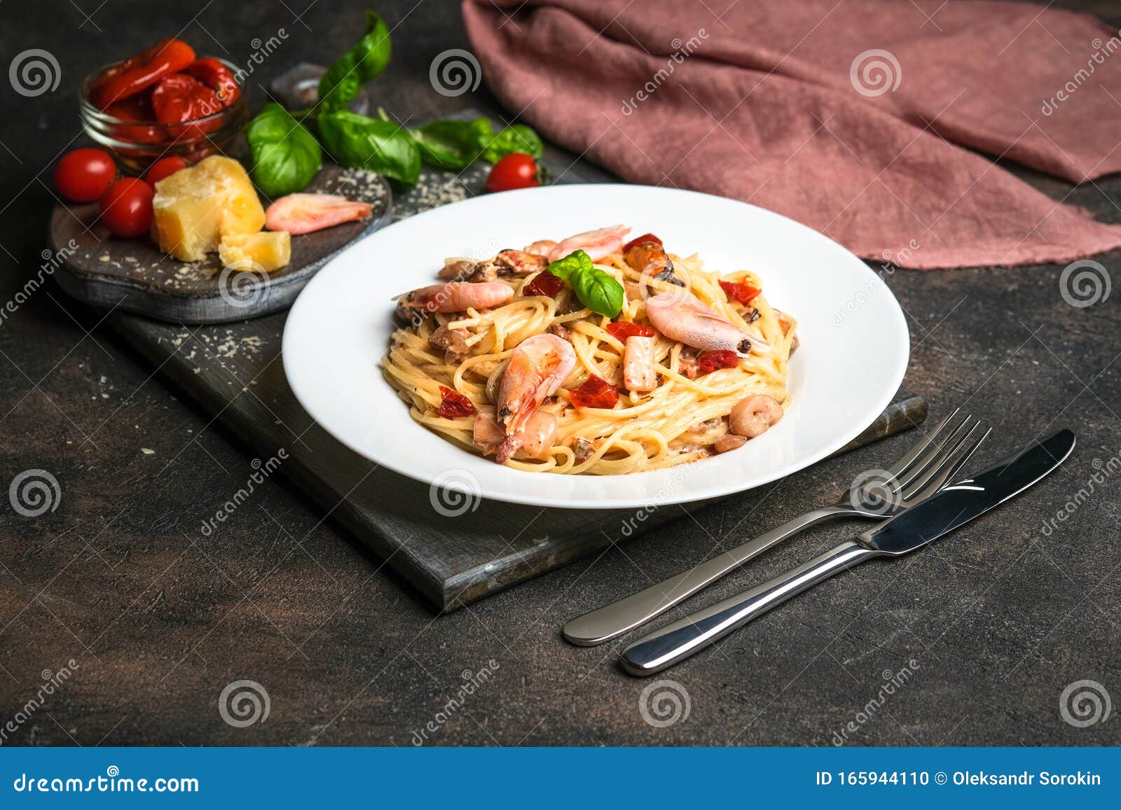 Seafood Pasta. a Plate of Spaghetti with Shrimp Stock Photo - Image of ...